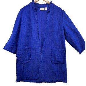 Chicos Womens Textured Open Cardigan Jacket Size 3  Large Blue